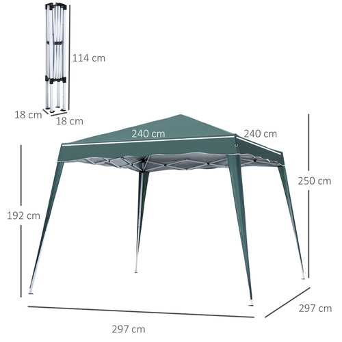 Outsunny 3 M x 3 M Base/ 2.5 M x 2.5 M Top Pop Up Gazebo with Carry Bag, Height Adjustable Slant Leg Party Tent Instant Event Shelter for Garden, Patio, Green