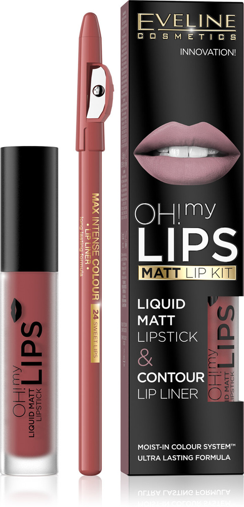 Eveline Oh My Lips Matowa Pomadka w Płynie i Kredka Nr 15 Deep Coral