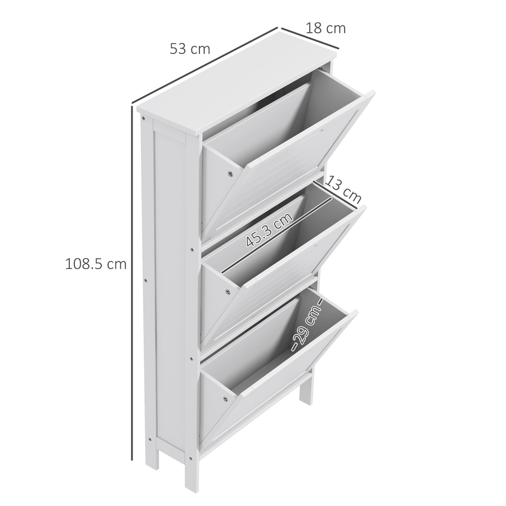 HOMCOM Narrow Shoe Cabinet with 3 Flip Drawers - White