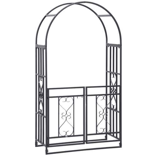 Outsunny Outdoor Garden Arch with Double Gates, Metal Garden Arbor for Climbing Plants, Roses, Vines, Wedding Arch for Outdoor, 114L x 50W x 206H cm, Dark Grey