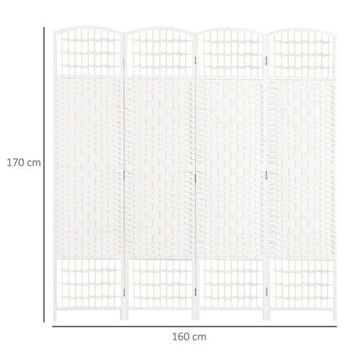HOMCOM 4 Panel Folding Room Divider, Privacy Screen, Freestanding Paravent Partition Separator for Living Room, Bedroom and Office, 160 x 170cm, White