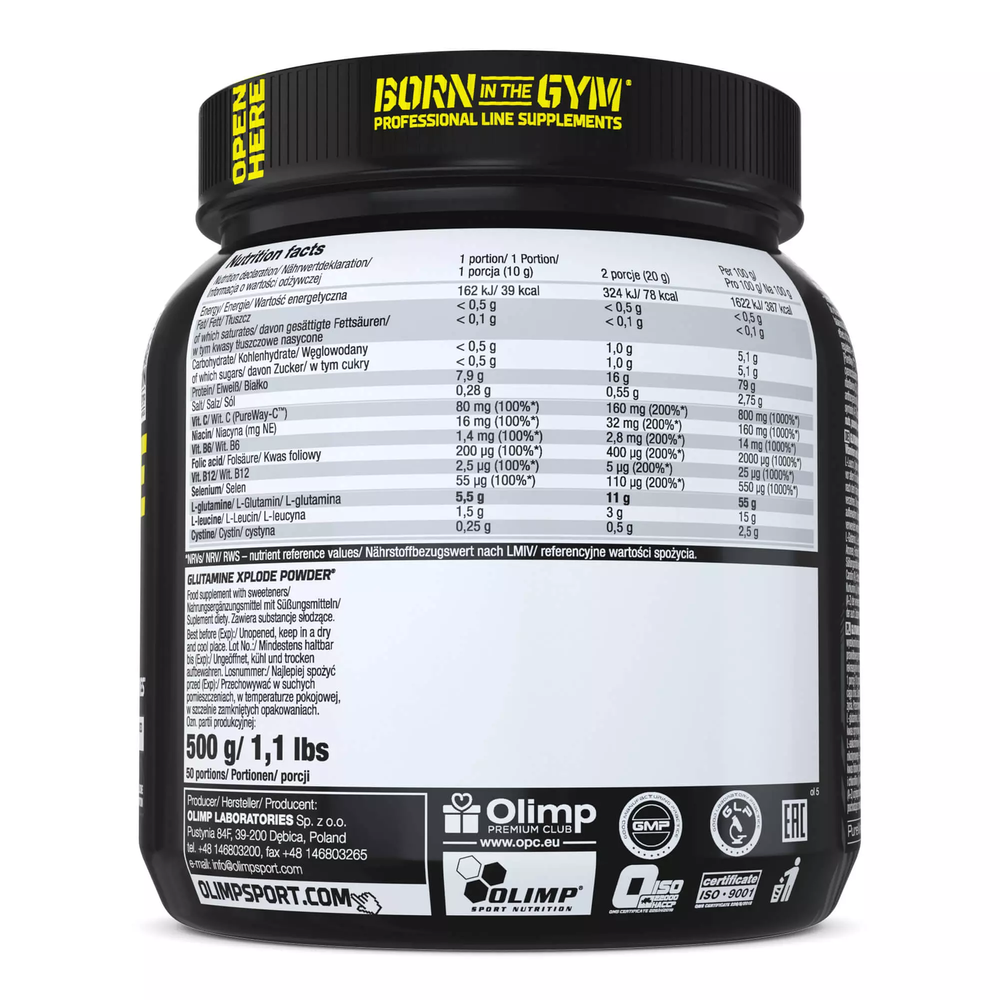 Olimp Glutamine Xplode Pomarańczowa L-Glutamina z Witaminami na Regenerację 500g