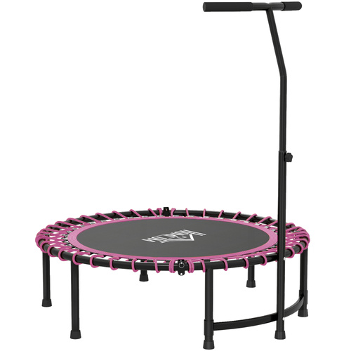HOMCOM Mini Round Steel Frame Trampoline w/ Adjustable Handle, Pink