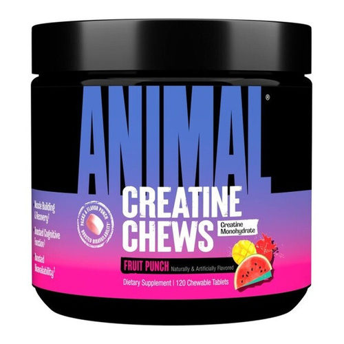 Animal Creatine Chews Kreatyna do Żucia o Smaku Owocowego Ponczu Na Siłę i Wytrzymałość 120 Tabletek