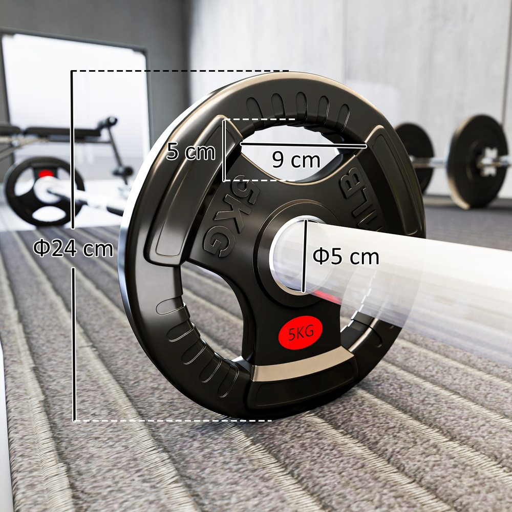 SPORTNOW Olympic Weight Plates, 2"/5cm Weight Disc Pair with Tri-Grips, 2 x 5kg Dumbbell Plates for Weightlifting and Strength Training Home Gym Fitness Workout, Black