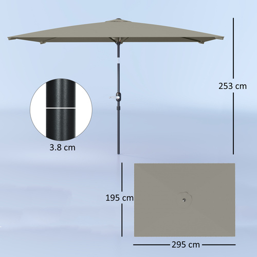 Outsunny 3x2m Patio Parasol Garden Umbrellas Canopy with Aluminium Tilt Crank Rectangular Sun Shade Steel, Light Grey
