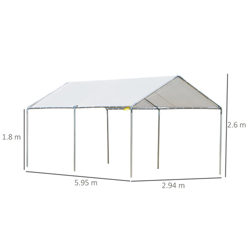 Outsunny 3 x 6m Heavy Duty Carport Garage Car Shelter Galvanized Steel Outdoor Open Canopy Tent Water UV Resistant Waterproof, White