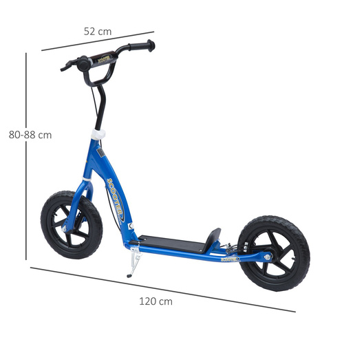 HOMCOM Kids Scooter Kick Scooter, with 12" EVA Tyres, Rear Brake, Big Wheels Scooter for 5-12 Years , Blue