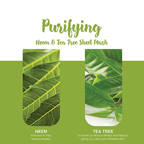 Himalaya Purifying Neem & Tea Tree Oczyszczająca Maska na Tkaninie z Neem i Olejkiem z Drzewa Herbacianego dla Skóry Trądzikowej Tłustej Mieszanej 30ml