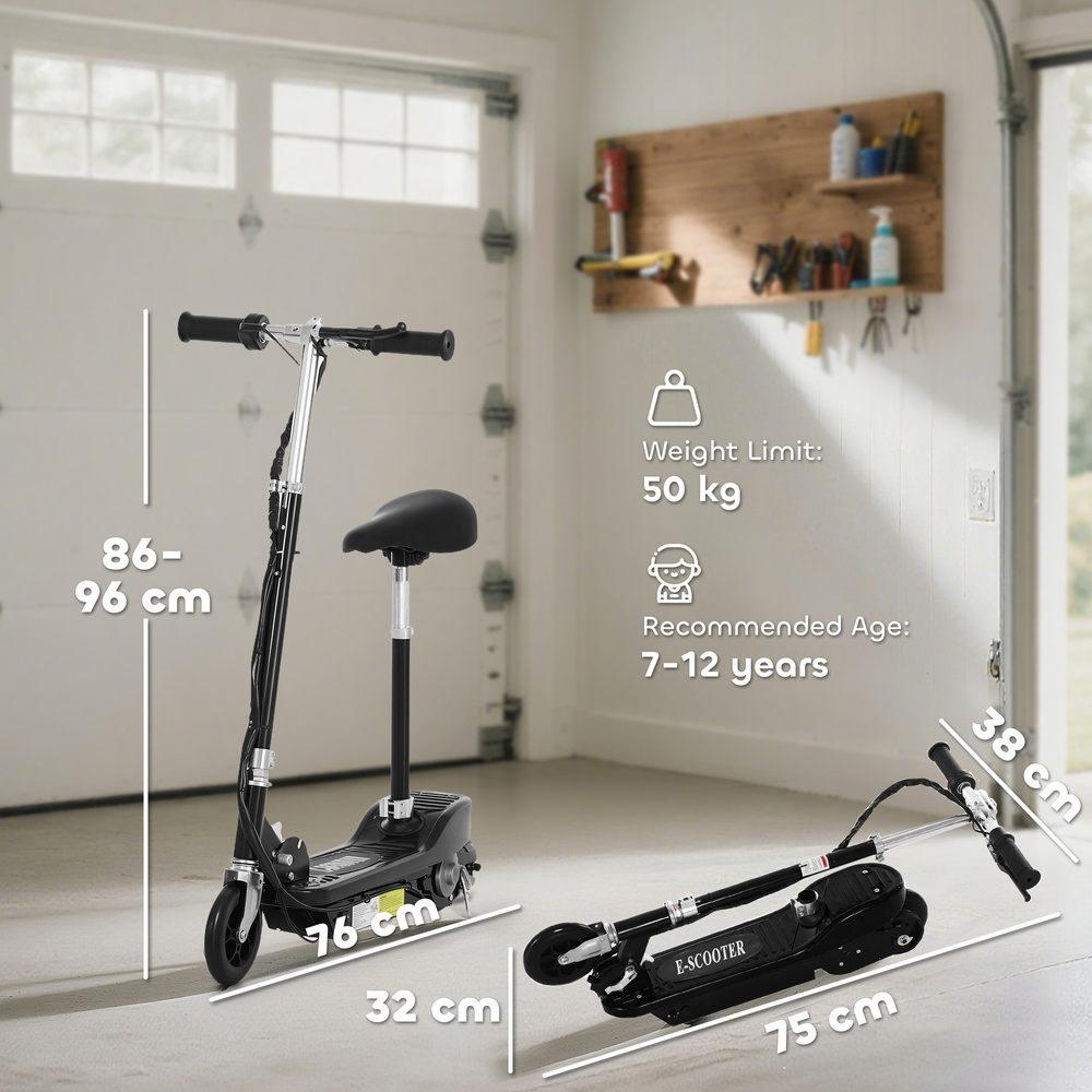 HOMCOM Powered Electric Scooter Ride-On, with Brakes, Adjustable Seat, Adjustable Handlebars, Black