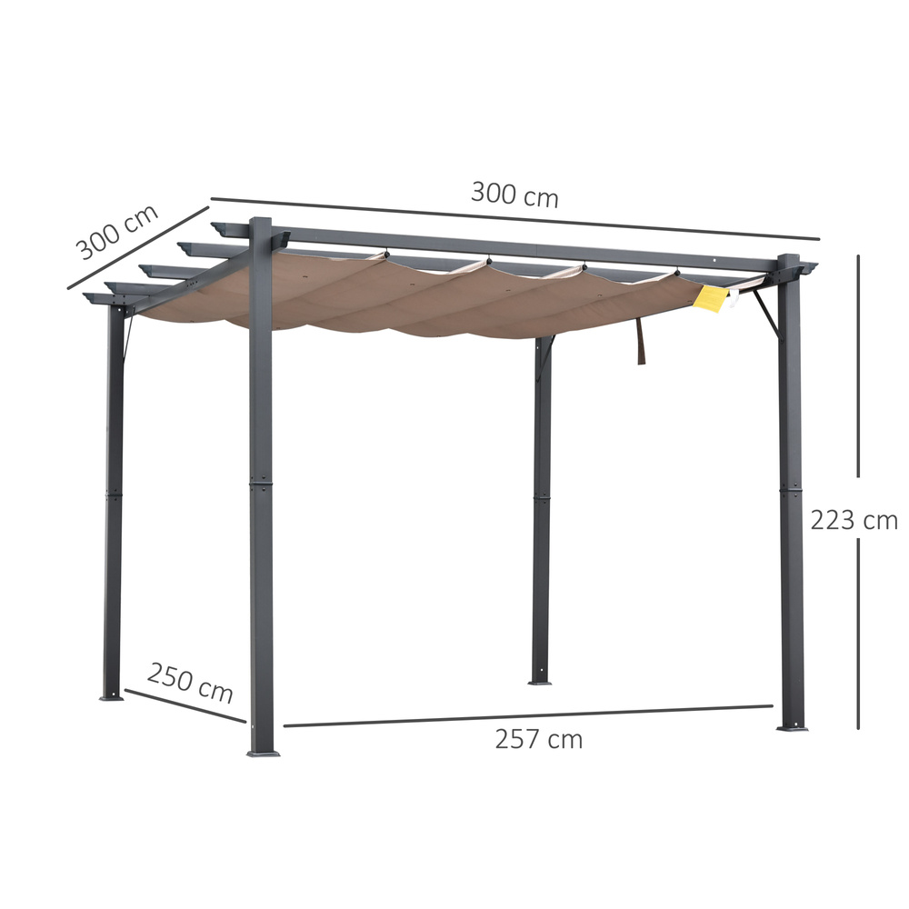 Outsunny 3m x 3m Pergola - Retractable Aluminium 3x3 Garden Shade for Outdoor BBQ & Gatherings, Family Use, Brown