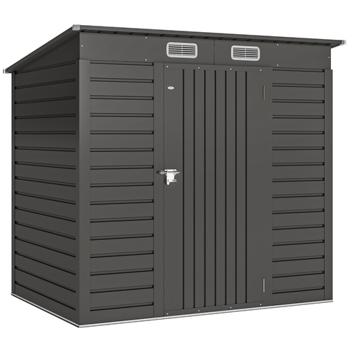 Outsunny 4 x 6ft Galvanised Metal Garden Shed, with Locking Door - Grey