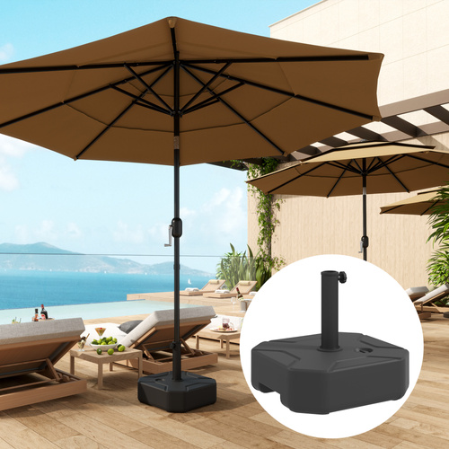 Outsunny Square Garden Parasol Base, Garden Umbrella Stand Heavy Duty Parasol Base, Filled Up to 25kg with Sand or 20kg with Water for for 38, 48 mm Poles, Black