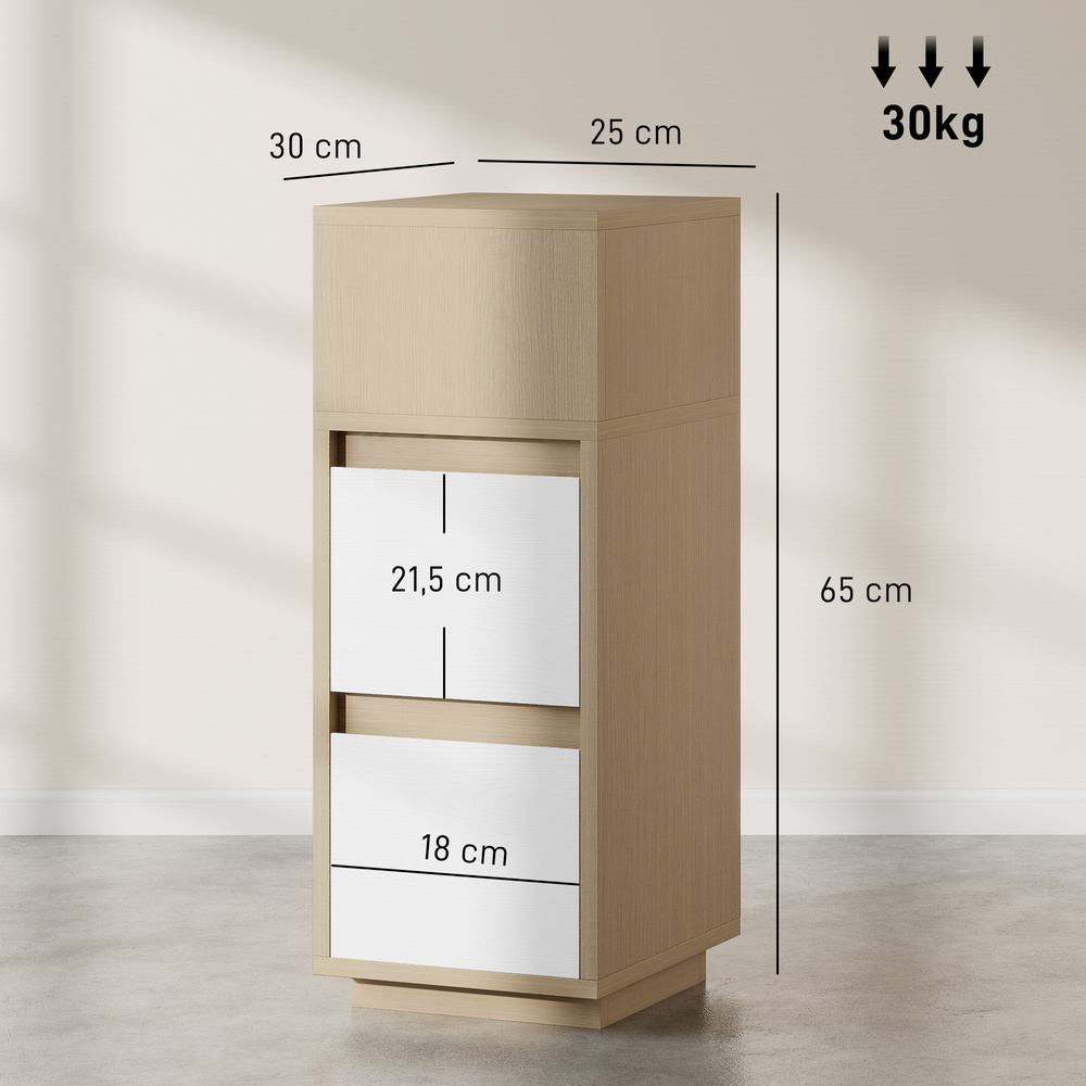 HOMCOM Slim Bedside Table, Narrow Bedside Cabinet with Open Shelf and 2 Drawers for Bedroom, Living Room, Natural Wood Finish