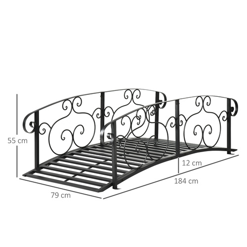 Outsunny 184cm Metal Arch Garden Garden Bridge, Safety Siderails, Arc Footbridge for Garden Creek, Stream, Pond, Black