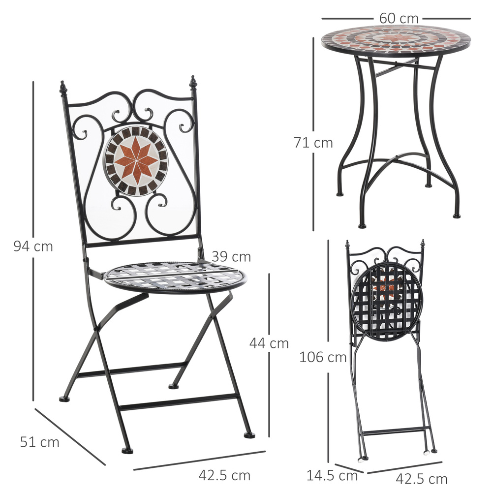 Outsunny Three-Piece Mosaic Bistro Table Set - Multicoloured