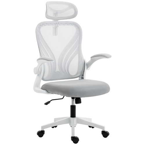 HOMCOM Ergonomic Office Chair with Foldable Backrest, 2D Headrest - Light Grey
