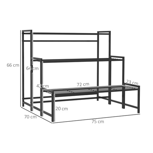 Outsunny Three-Tier Metal Plant Shelf - Black