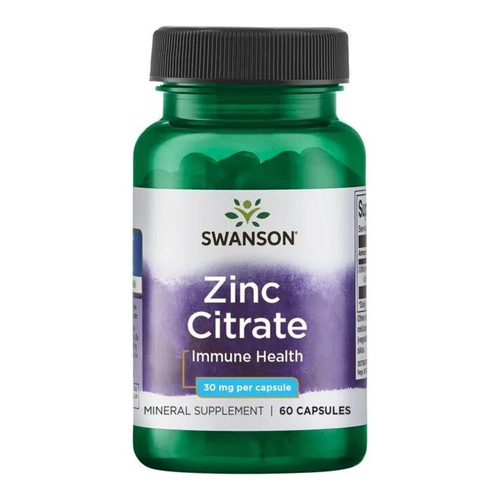 Swanson Zinc Citrate 30mg for Immune Support Skin and Hair 60 Capsules
