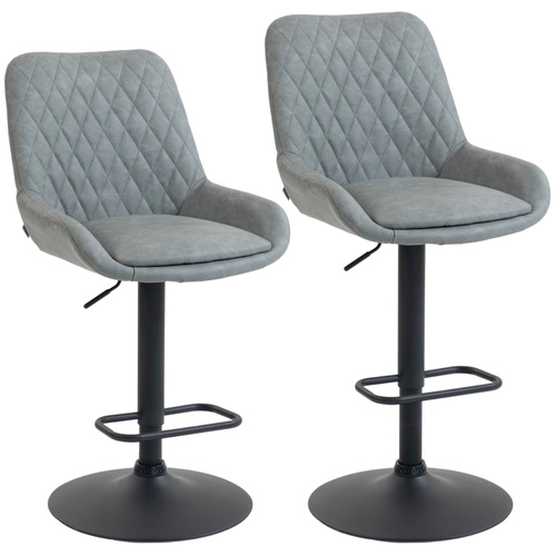 HOMCOM Set of Two Faux Leather Retro Bar Stools - Light Grey