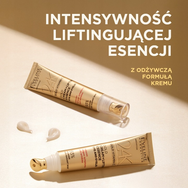 Eveline 24K Gold Vitamin C Złoty Krem + Esencja Liftingująca pod Oczy i na Powieki 15ml