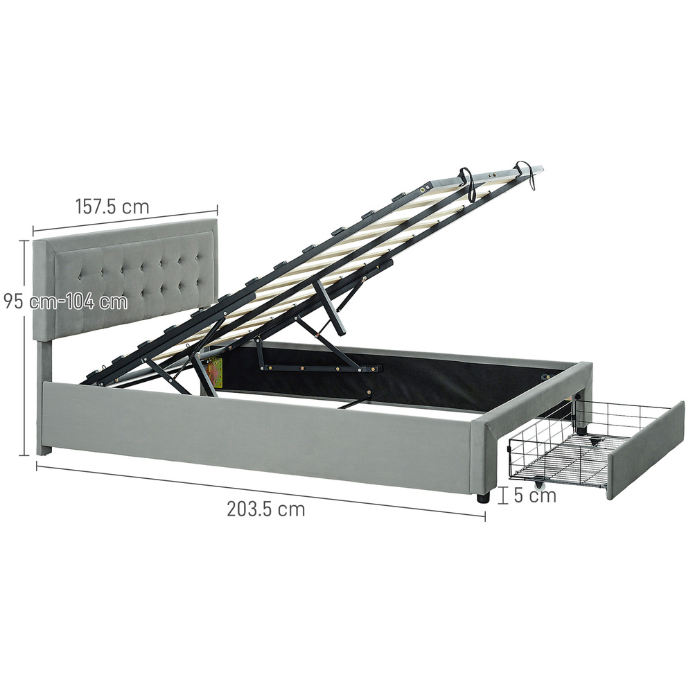 HOMCOM Double Size Ottoman Bed Frame 140W x 193.5D x 95Hcm with Front Drawer - Grey