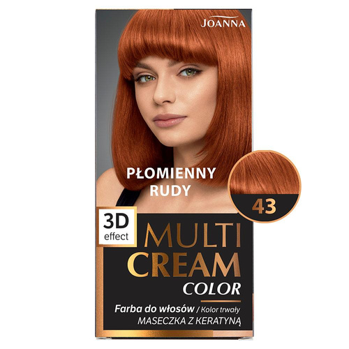 Joanna Multi Cream Trwały Intensywny Kolor Włosów Farba Pielęgnująca 43 Intensywna Ognista Czerwień 60x40x20g