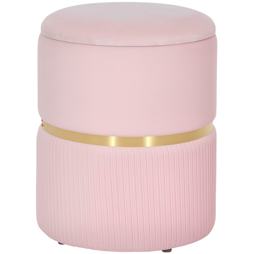 HOMCOM Velvet-Feel Storage Ottoman - Pink