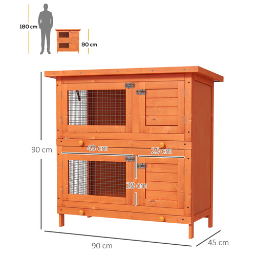 PawHut Rabbit Hutch Outdoor Guinea Pig Hutch Wooden Duck House Pet Cage with Opening Roof, 90 x 45 x 90cm