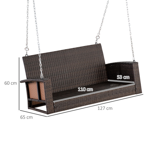 Outsunny 2 Seater Rattan Garden Swing Chair, Porch Swing Bench Loveseat with Cushion, Wicker Outdoor Hanging Swinging Seat with 2 Metal Chains, 250 KG Capacity for Patio, Balcony, Cream White