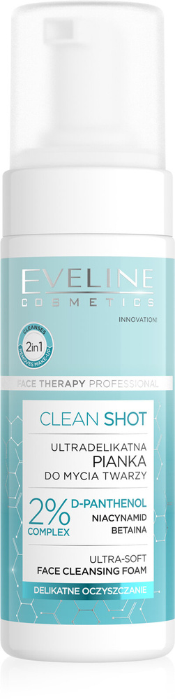 Eveline Clean Shot 2% D-Panthenol Ultra-Gentle Facial Cleansing Foam 150ml