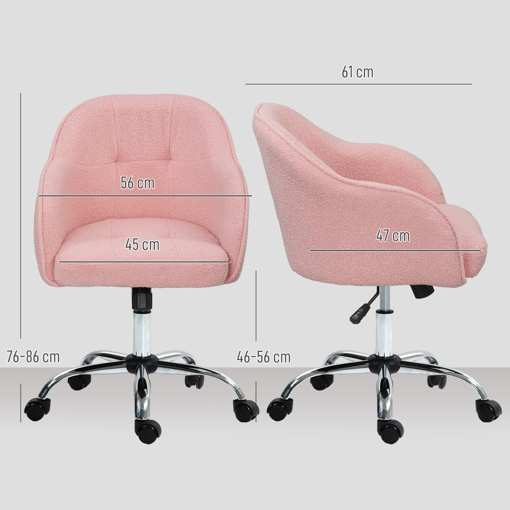 HOMCOM 46-56 cm Teddy Fleece Office Chair - Pink