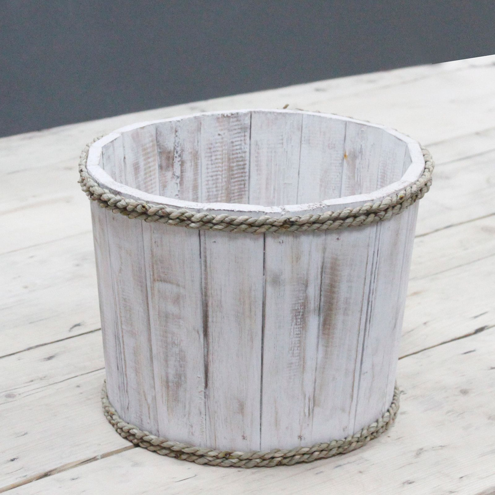 Small Wooden Storage Tub – Whitewash