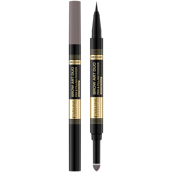 Eveline Pencil 2in1 Brow Art Duo Medium Precise Multifunction Pen with Eyebrow Powder and Soft Applicator 8g