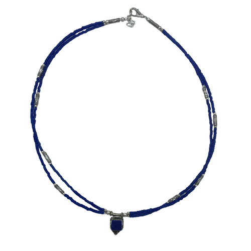 Nepalese Extra Fine Two Line Necklace - Blue Onyx & Lapis Pendant