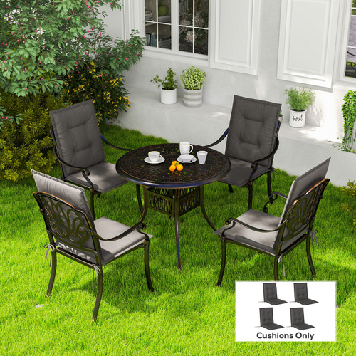 Outsunny Set of Four Padded Garden Seat Cushions - Charcoal Grey