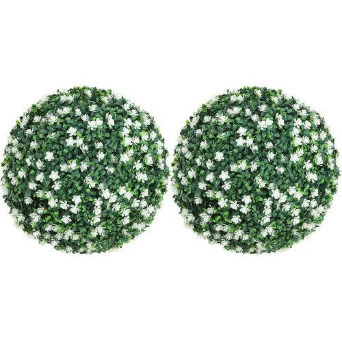 HOMCOM Set of Two Artificial Boxwood Balls Plants - White