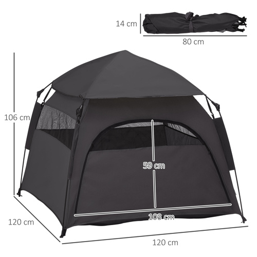 PawHut Foldable Dog Cat Tent with Water-Resistant Oxford, Carry Bag for Extra Large Dog, Charcoal Grey