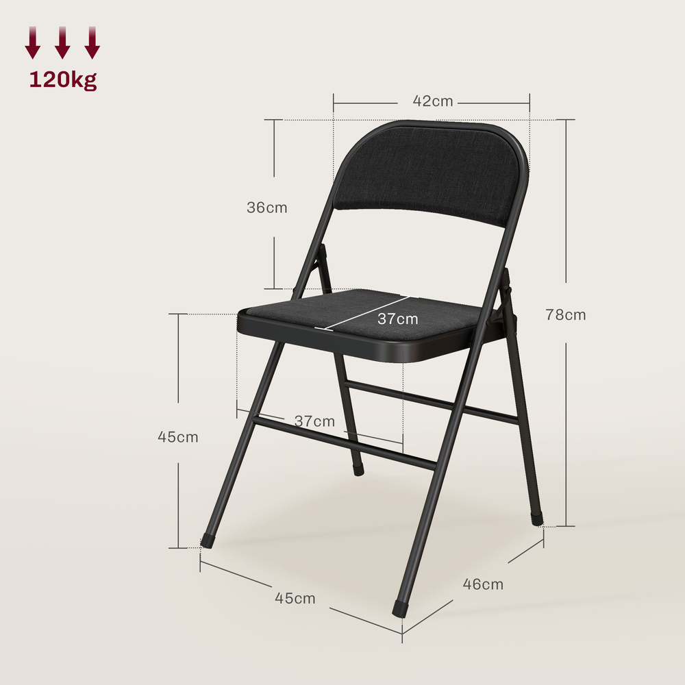 HOMCOM Linen-Look Set of Four Cushioned Folding Chairs - Black