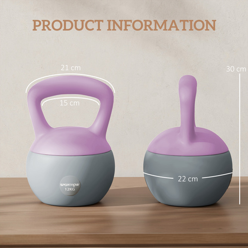SPORTNOW 12KG Soft Kettlebell, Kettlebell with Non-Slip Handle for Home Gym, Weight Lifting, Strength Training, Purple/Grey
