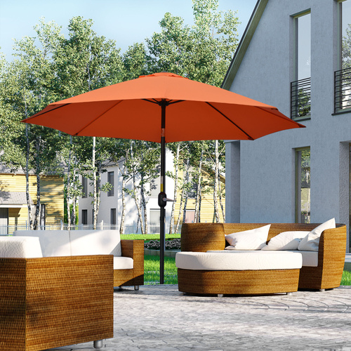 Outsunny 2.6M Patio Parasol Sun Umbrella, Tilt Shade Shelter Canopy with Crank 8 Ribs Aluminium Frame, Orange