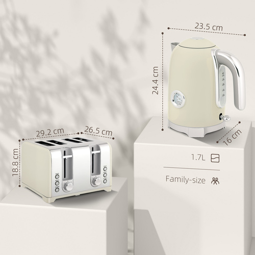 HOMCOM Retro 3000W Kettle and Toaster Set - Grey