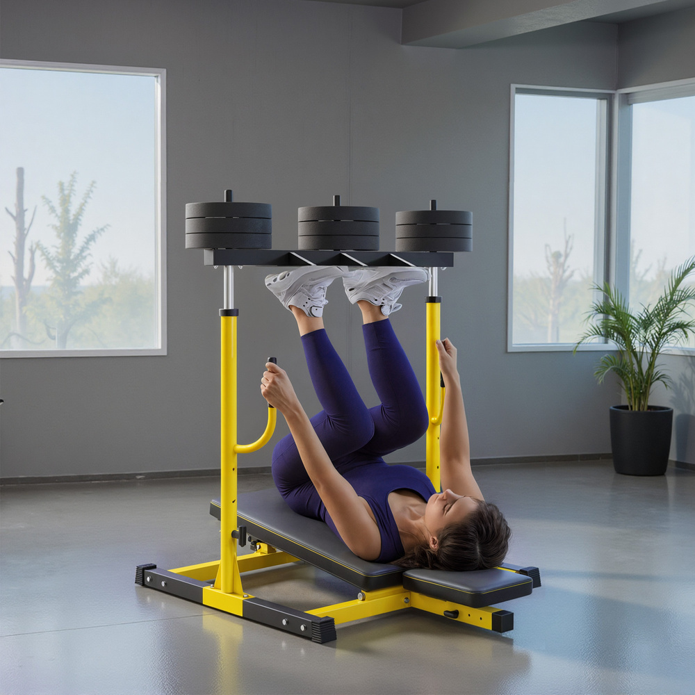 SPORTNOW Vertical Leg Press Machine with Adjustable Leg, Back and Head Positions, 1" Standard Plate Compatible, Yellow