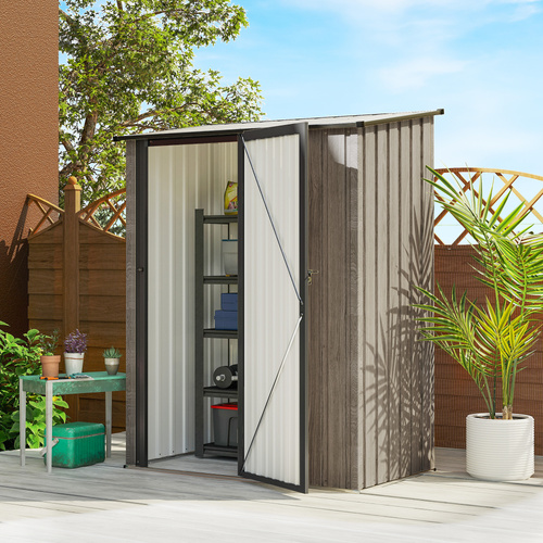 Outsunny 5ft x 3ft Metal Garden Storage Shed, Outdoor Tool Shed with Sloped Roof, Lockable Door for Tools, Equipment, Light Grey