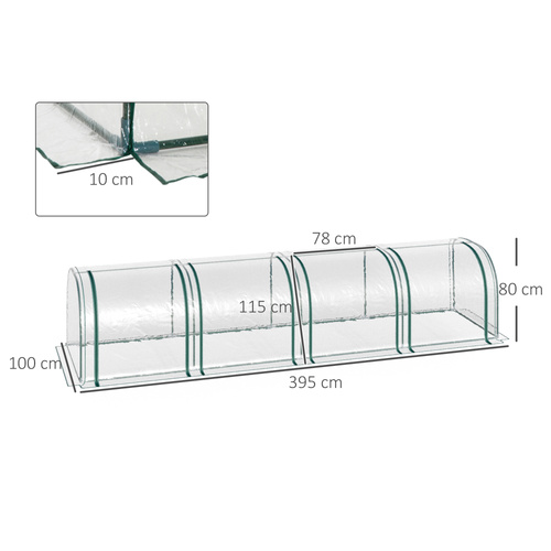 Outsunny 395  x 100 cm Low Tunnel Greenhouse - Clear