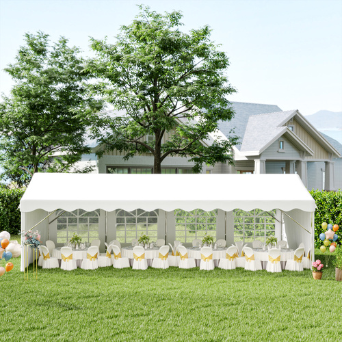Outsunny 8m x 4m Garden Gazebo Marquee Wedding Shelter Level 4 Wind Protection, White