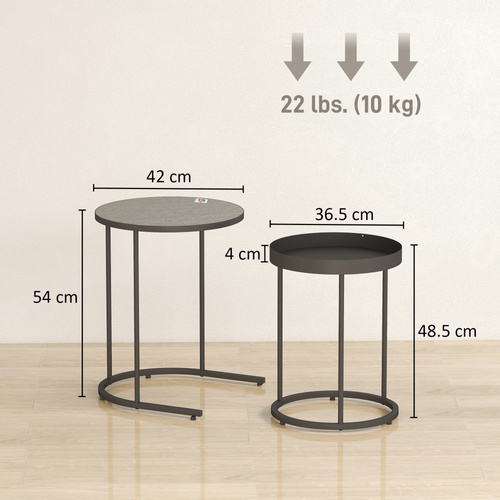 HOMCOM Set of Two Industrial Nesting Tables - Grey
