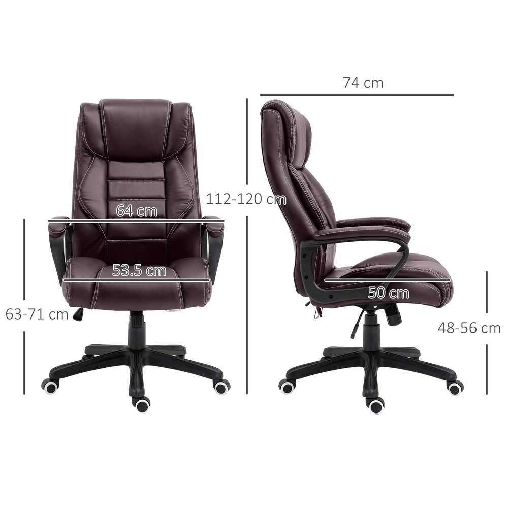 Vinsetto Office Chair with 6-Point Maaage, PU Desk Chair with Padded Seat and Armrest, Computer Chair with Tilt Function for Home, Brown