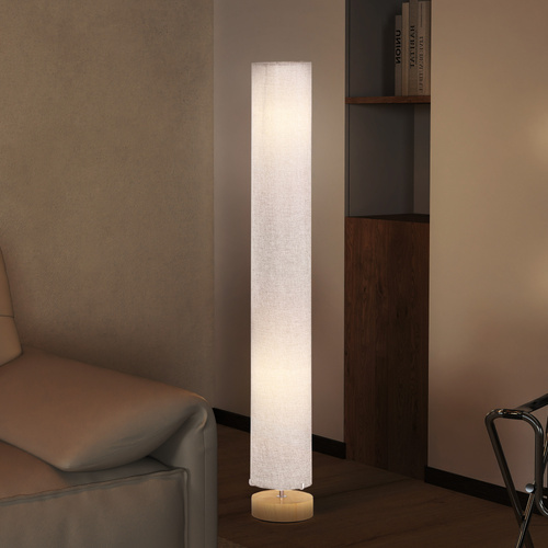 HOMCOM Floor Lamp for Living Room, 47" Modern Standing Lamp with Linen Shade, Wooden Base, Grey