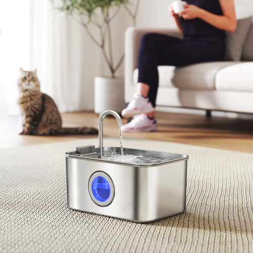 PawHut 3.2L Cat Water Fountain for Drinking, Cat Fountain Stainless Steel with Visible Water-Level Window, Ultra-Silent Pump